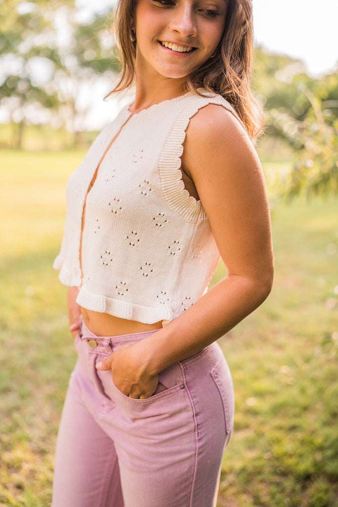 Ruffle Knit Button Up Tank - Pepper & Pearl Boutique