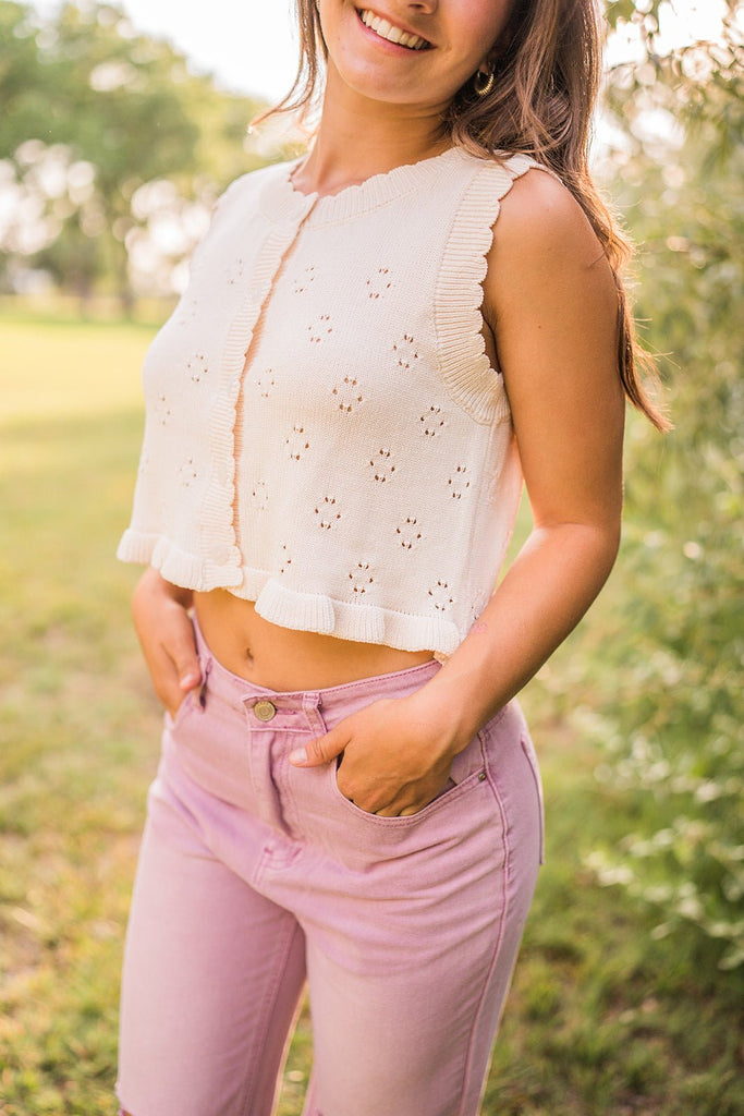 Ruffle Knit Button Up Tank - Pepper & Pearl Boutique