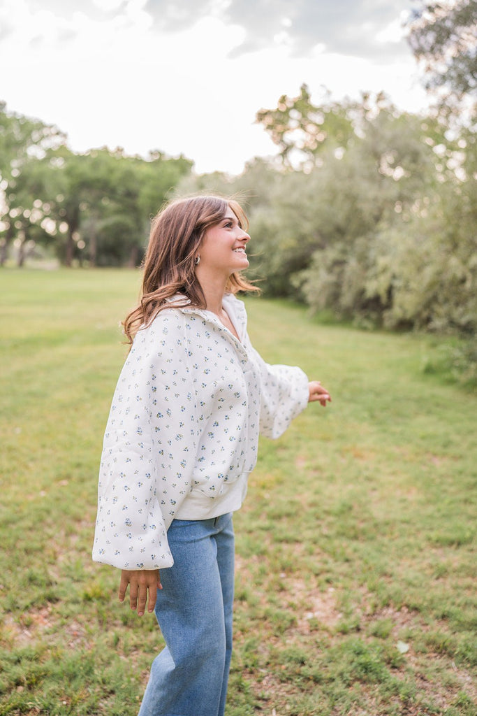 Snap Button Floral Collared Sweatshirt - Pepper & Pearl Boutique