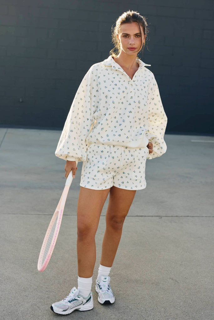 Snap Button Floral Collared Sweatshirt - Pepper & Pearl Boutique