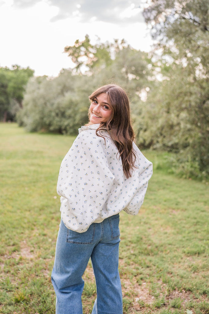 Snap Button Floral Collared Sweatshirt - Pepper & Pearl Boutique