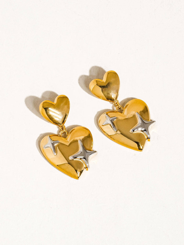 Sparkle 18K Gold Heart & Star Dangle Earrings - Pepper & Pearl Boutique