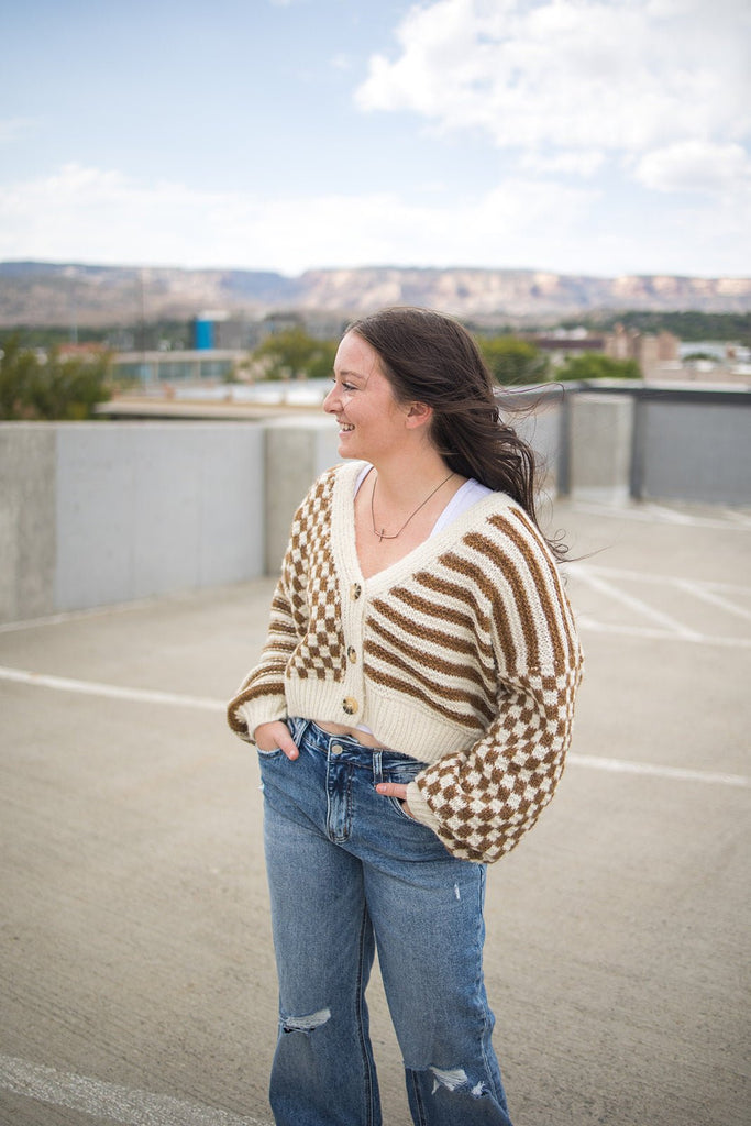 Stripe and Checkered Knit Cardigan - Pepper & Pearl Boutique