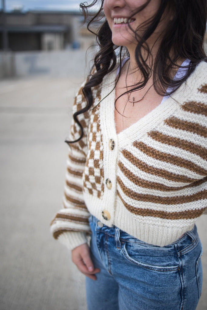 Stripe and Checkered Knit Cardigan - Pepper & Pearl Boutique