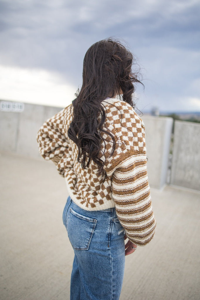 Stripe and Checkered Knit Cardigan - Pepper & Pearl Boutique