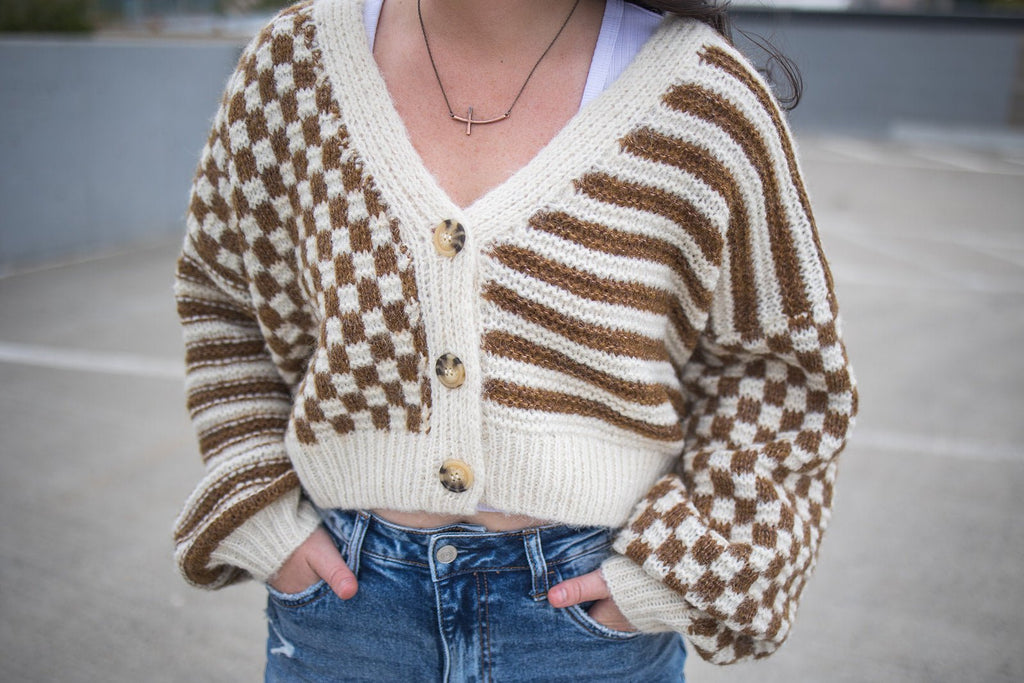 Stripe and Checkered Knit Cardigan - Pepper & Pearl Boutique