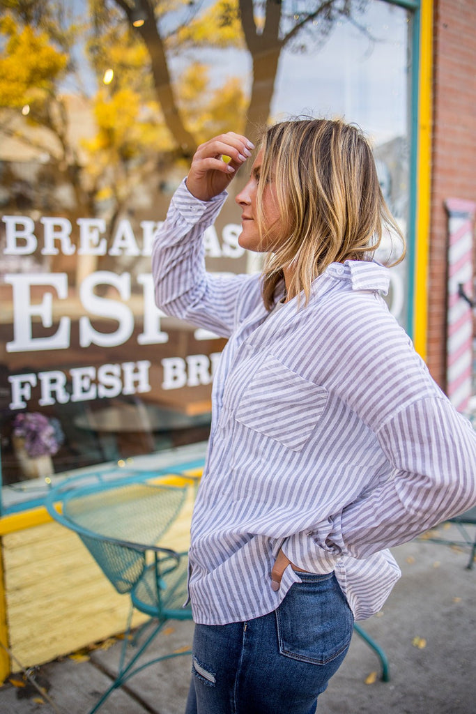 Striped Button Down Shirt - Pepper & Pearl Boutique