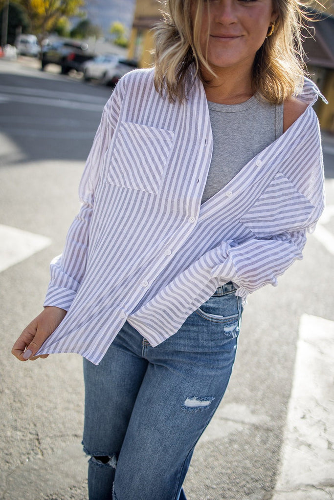 Striped Button Down Shirt - Pepper & Pearl Boutique