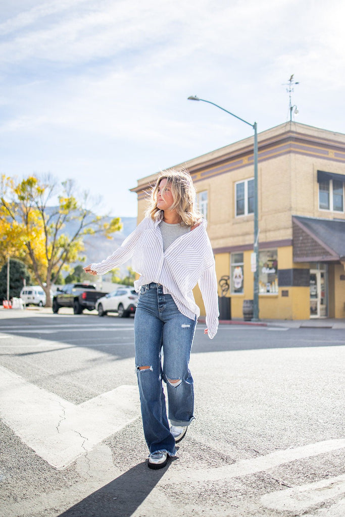 Striped Button Down Shirt - Pepper & Pearl Boutique