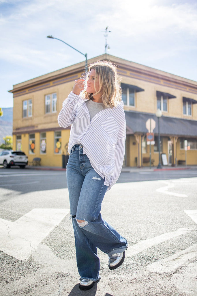 Striped Button Down Shirt - Pepper & Pearl Boutique