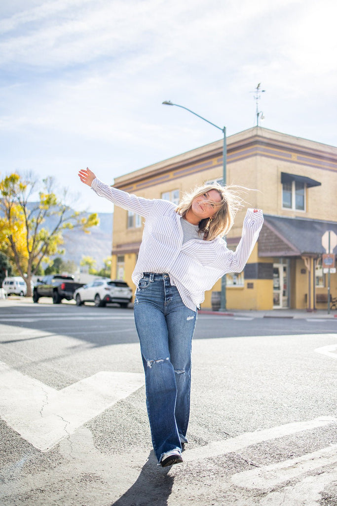 Striped Button Down Shirt - Pepper & Pearl Boutique