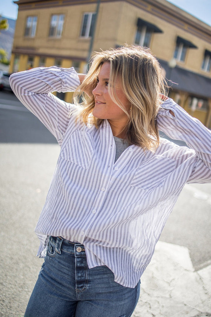 Striped Button Down Shirt - Pepper & Pearl Boutique