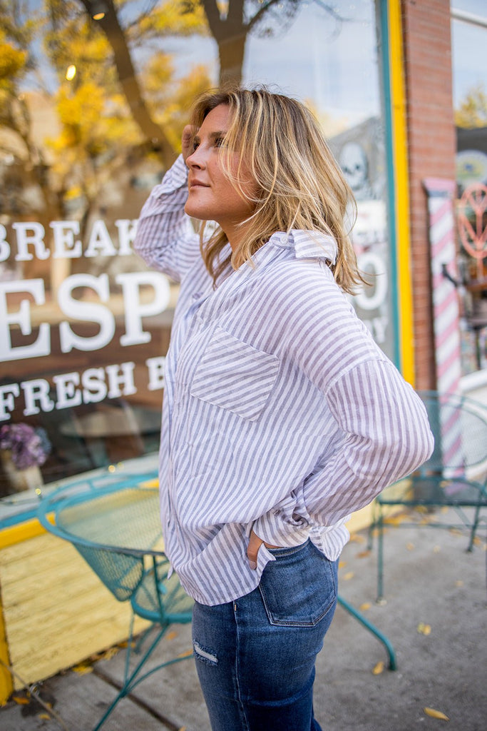 Striped Button Down Shirt - Pepper & Pearl Boutique