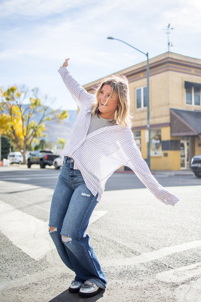 Striped Button Down Shirt - Pepper & Pearl Boutique