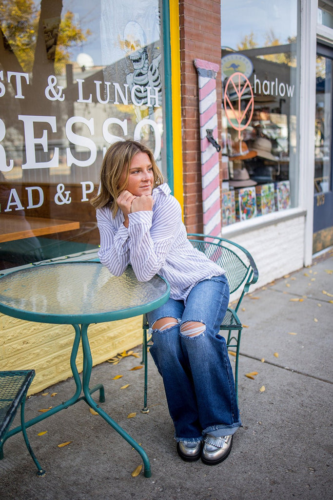 Striped Button Down Shirt - Pepper & Pearl Boutique