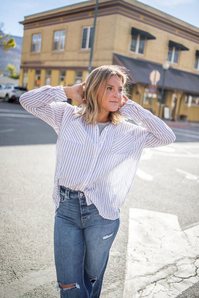 Striped Button Down Shirt - Pepper & Pearl Boutique