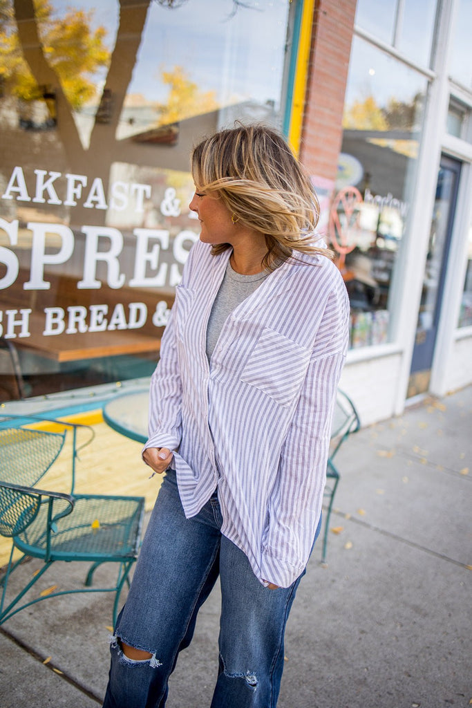 Striped Button Down Shirt - Pepper & Pearl Boutique