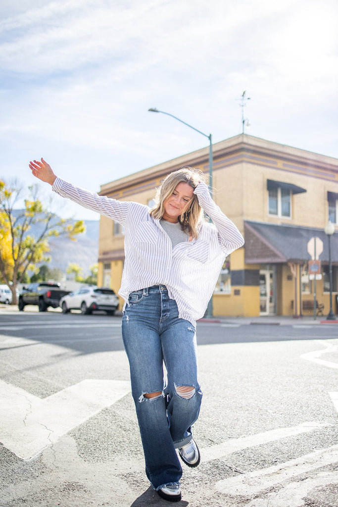 Striped Button Down Shirt - Pepper & Pearl Boutique