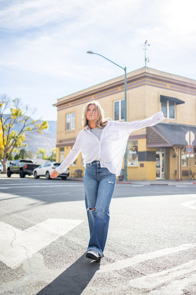 Striped Button Down Shirt - Pepper & Pearl Boutique