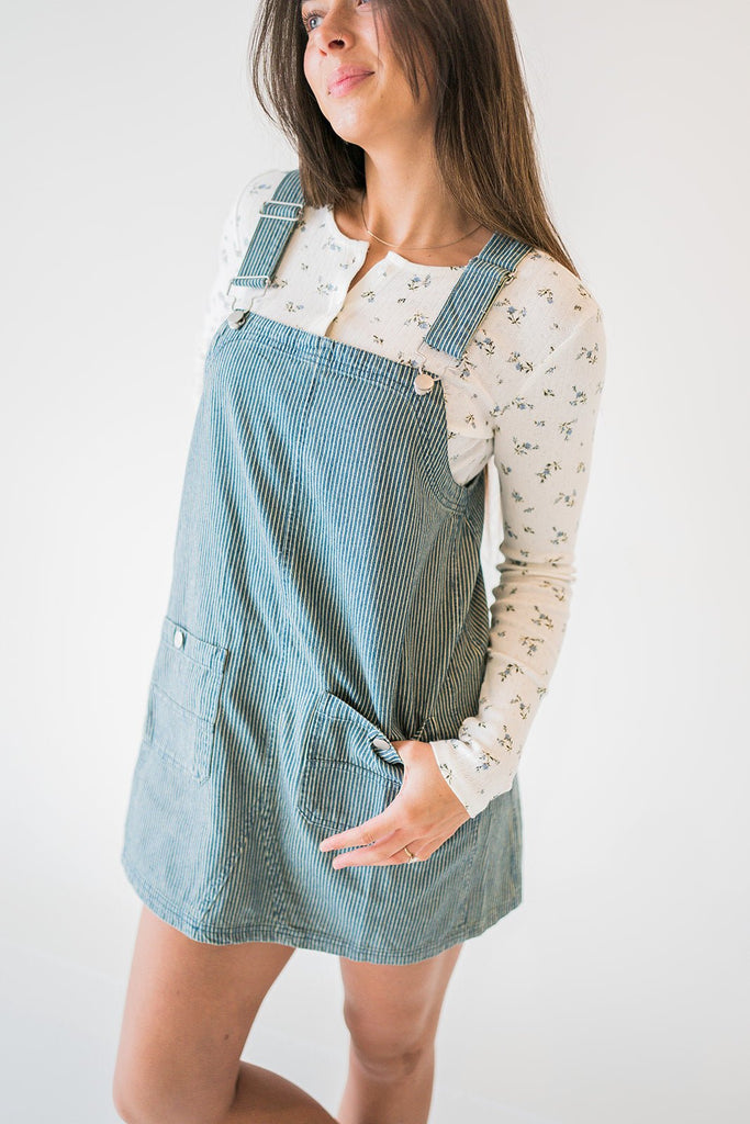 Striped Overall Mini Dress Small