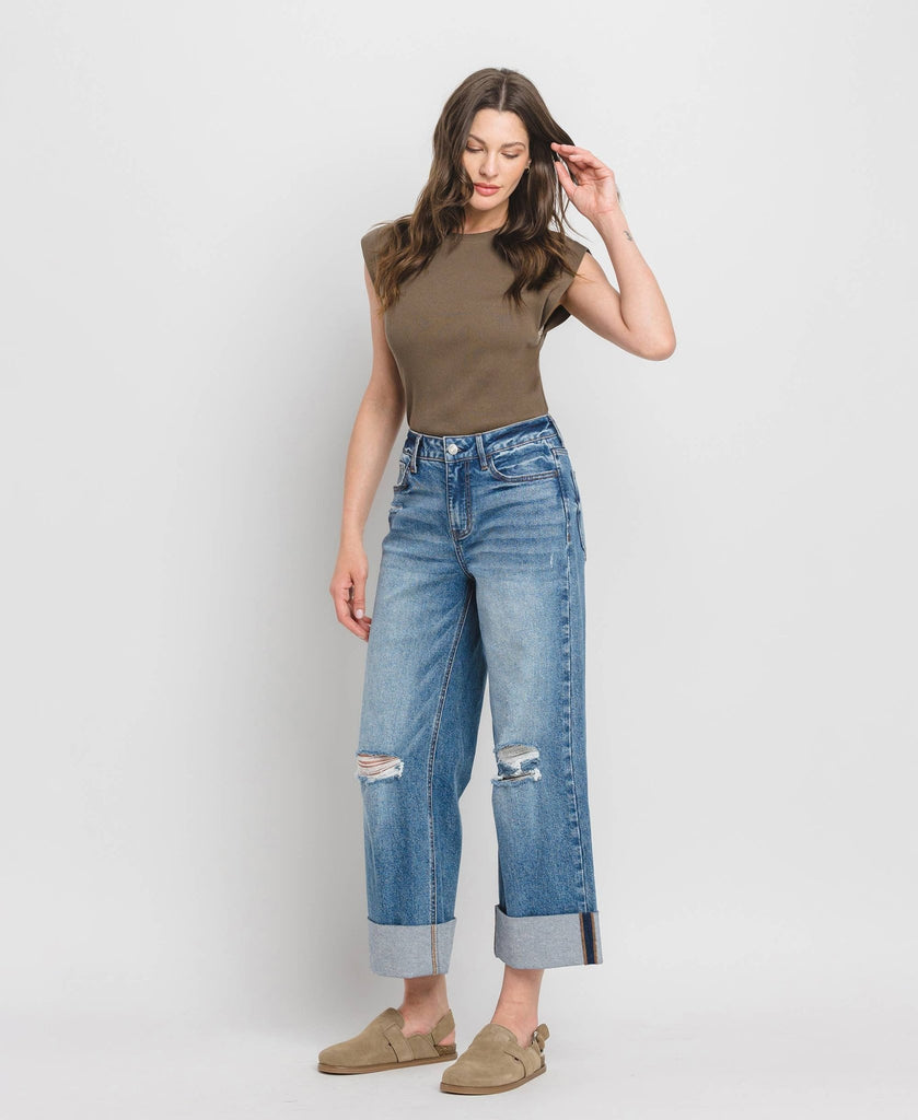 Super High Rise Cuffed Wide Leg Jeans - Pepper & Pearl Boutique