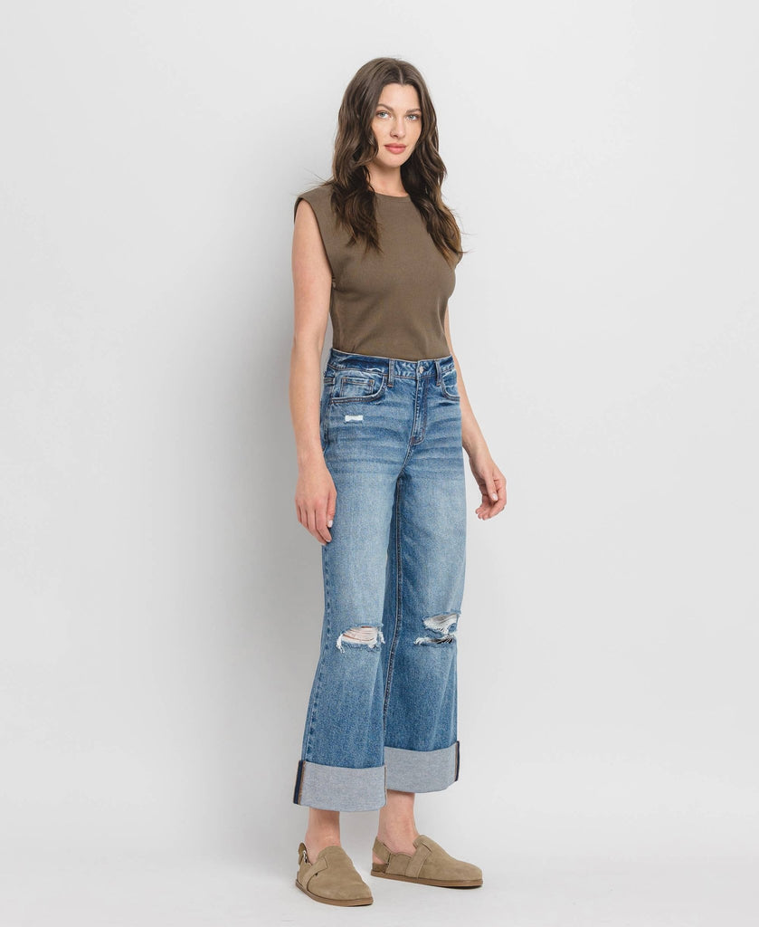 Super High Rise Cuffed Wide Leg Jeans - Pepper & Pearl Boutique