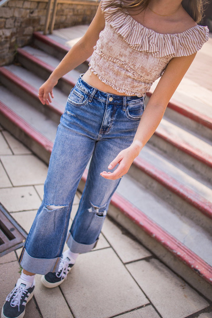 Super High Rise Cuffed Wide Leg Jeans - Pepper & Pearl Boutique