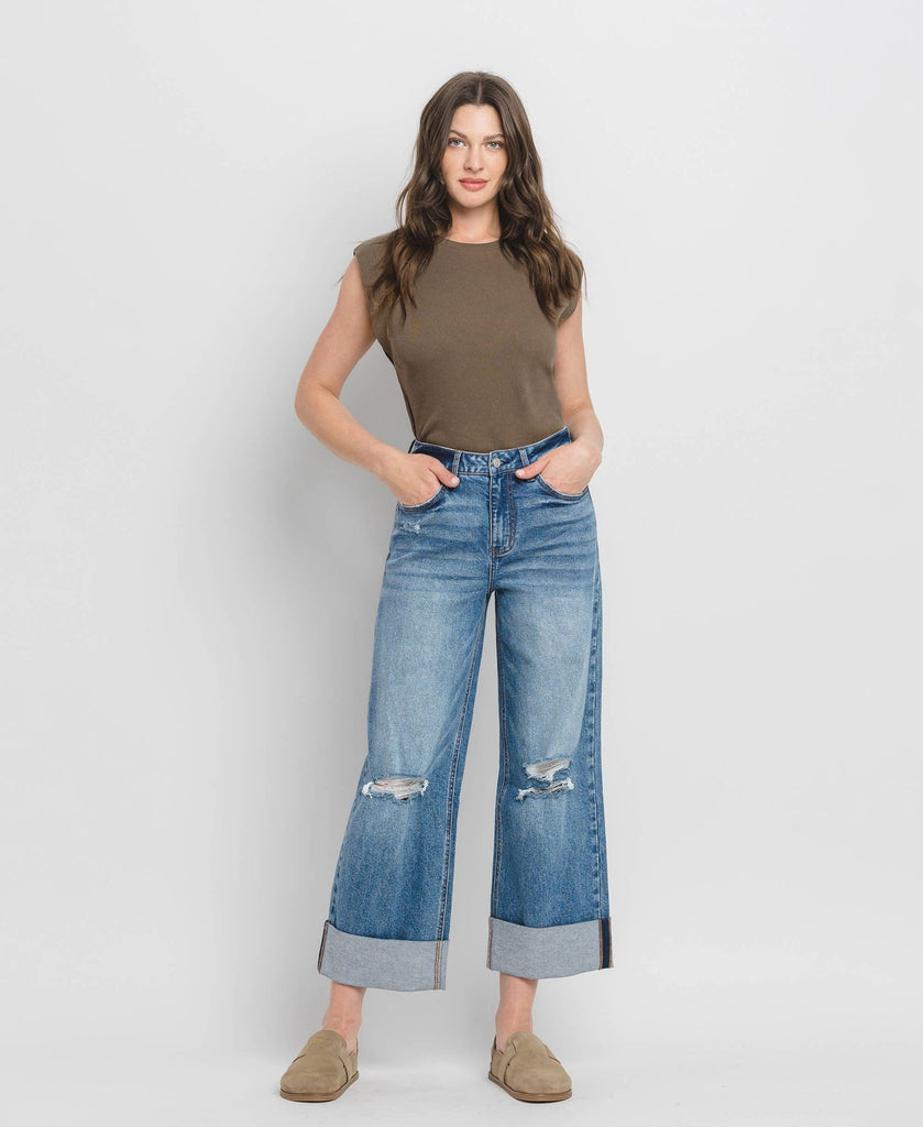 Super High Rise Cuffed Wide Leg Jeans - Pepper & Pearl Boutique