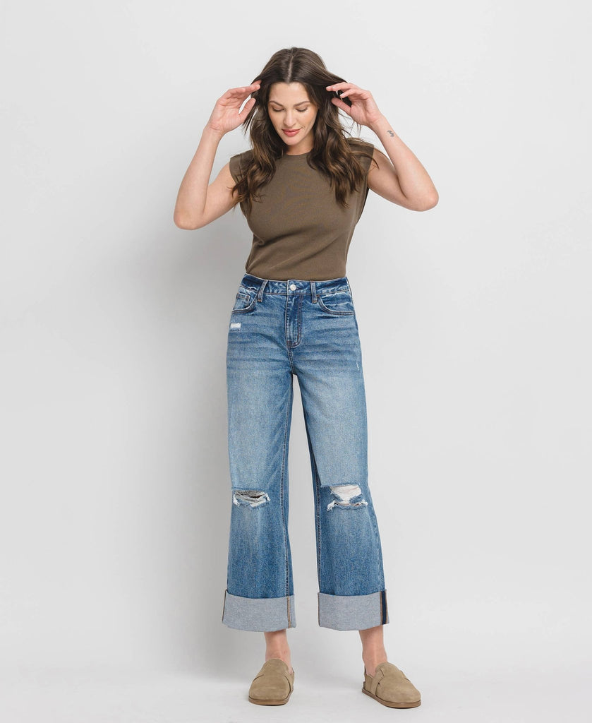 Super High Rise Cuffed Wide Leg Jeans - Pepper & Pearl Boutique