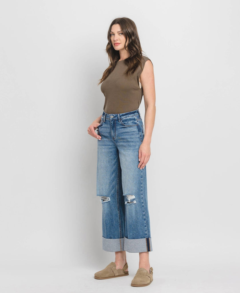 Super High Rise Cuffed Wide Leg Jeans - Pepper & Pearl Boutique