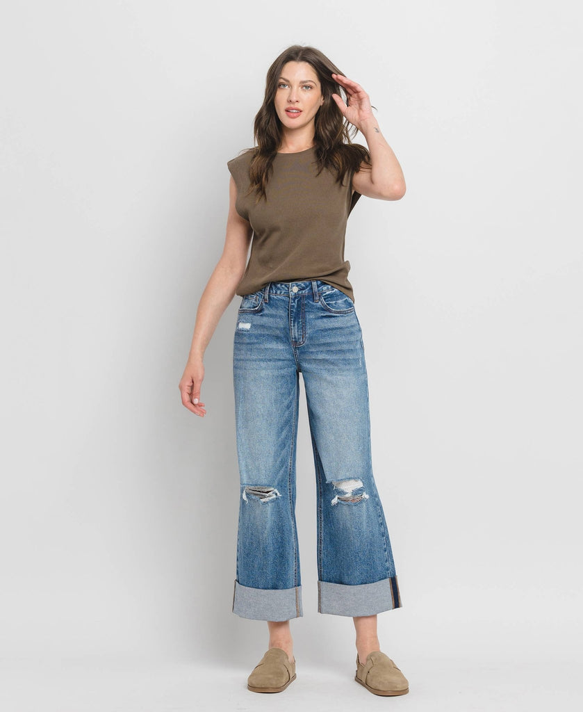 Super High Rise Cuffed Wide Leg Jeans - Pepper & Pearl Boutique