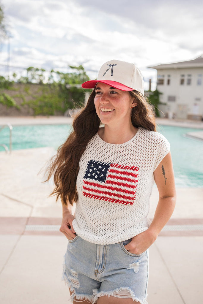 USA Bow Embroidered Hat - Pepper & Pearl Boutique