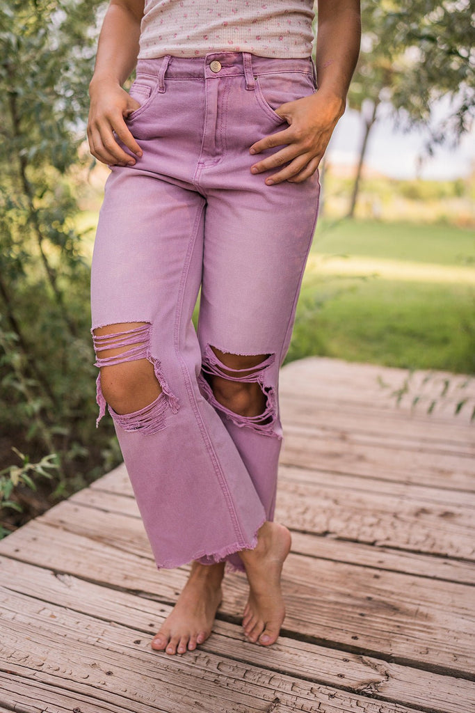 Violet Distressed Cropped Jeans - Pepper & Pearl Boutique