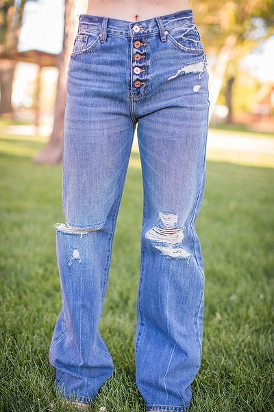 90's Wide Leg Distressed Jeans - Pepper & Pearl Boutique