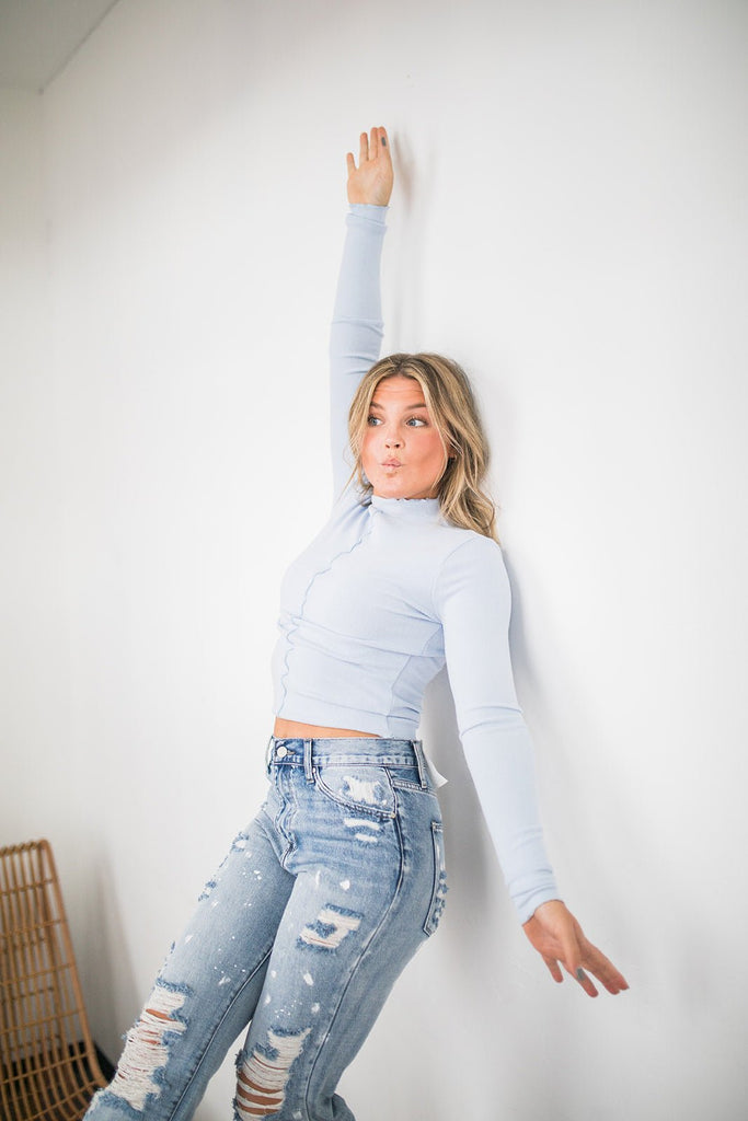 Baby Blue Mock Neck Top - Pepper & Pearl Boutique