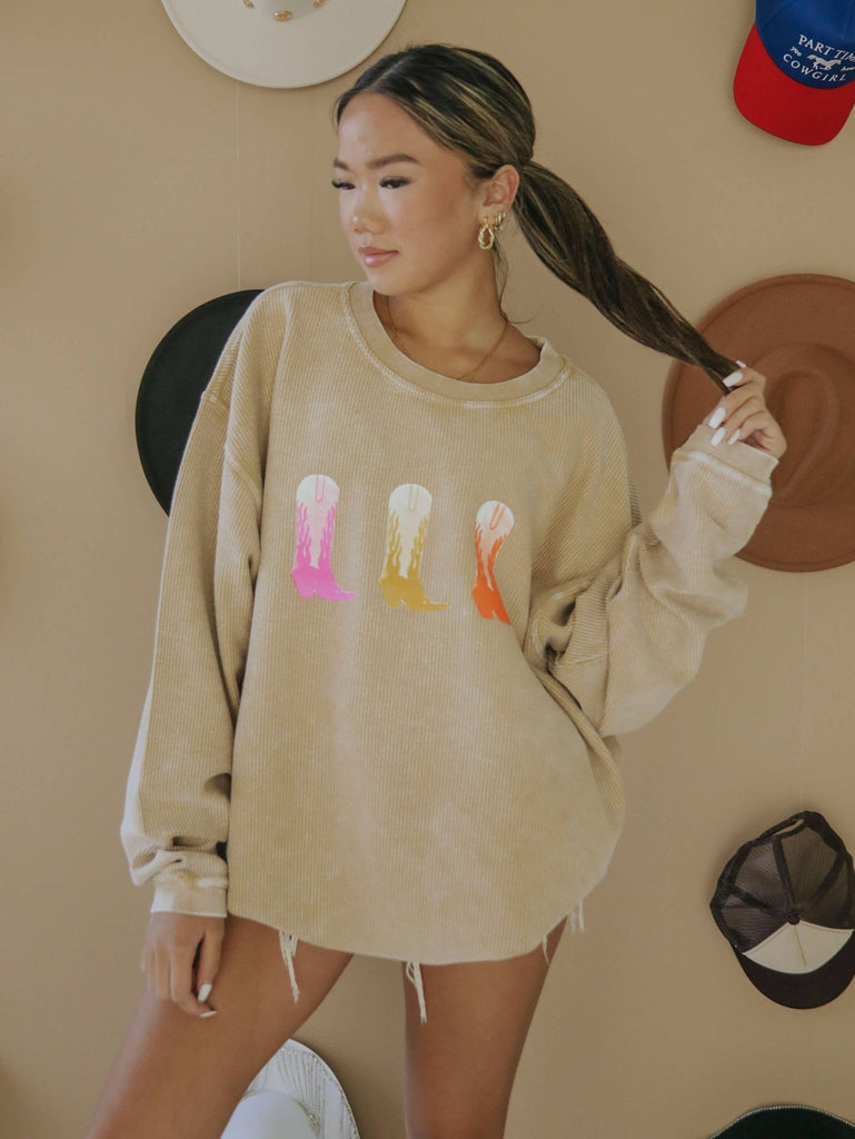 Boots Corded Sweatshirt - Pepper & Pearl Boutique