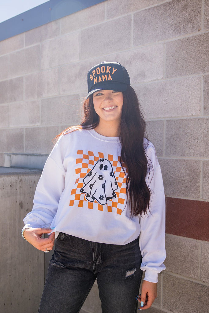 Checkered Boo Crewneck - Pepper & Pearl Boutique