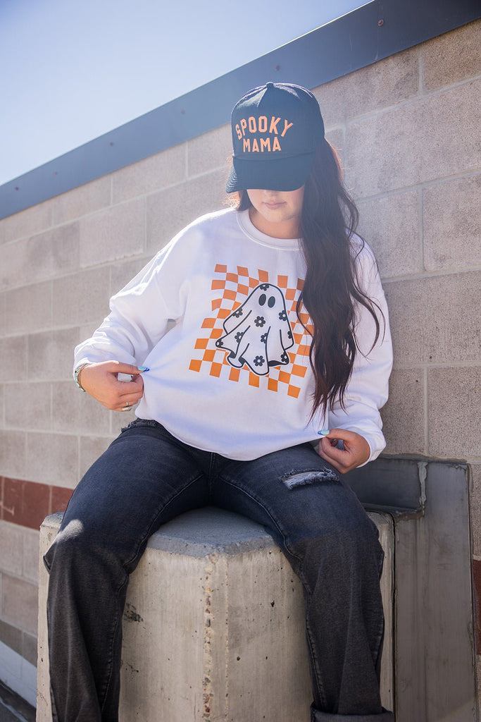 Checkered Boo Crewneck - Pepper & Pearl Boutique