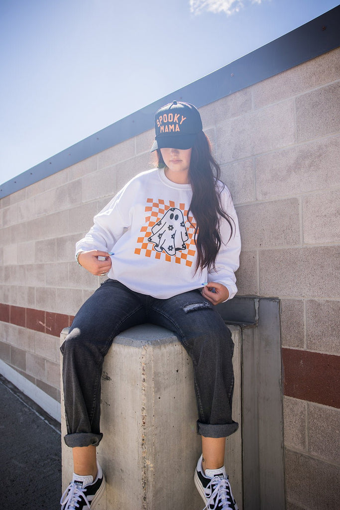 Checkered Boo Crewneck - Pepper & Pearl Boutique