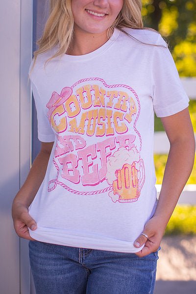 Country Music & Beer Graphic Tee - Pepper & Pearl Boutique