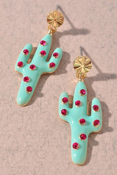 Enamel Cactus Earrings - Pepper & Pearl Boutique