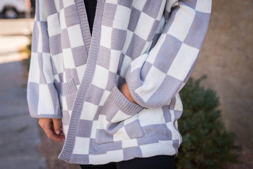 Gray Checkered Cardigan - Pepper & Pearl Boutique