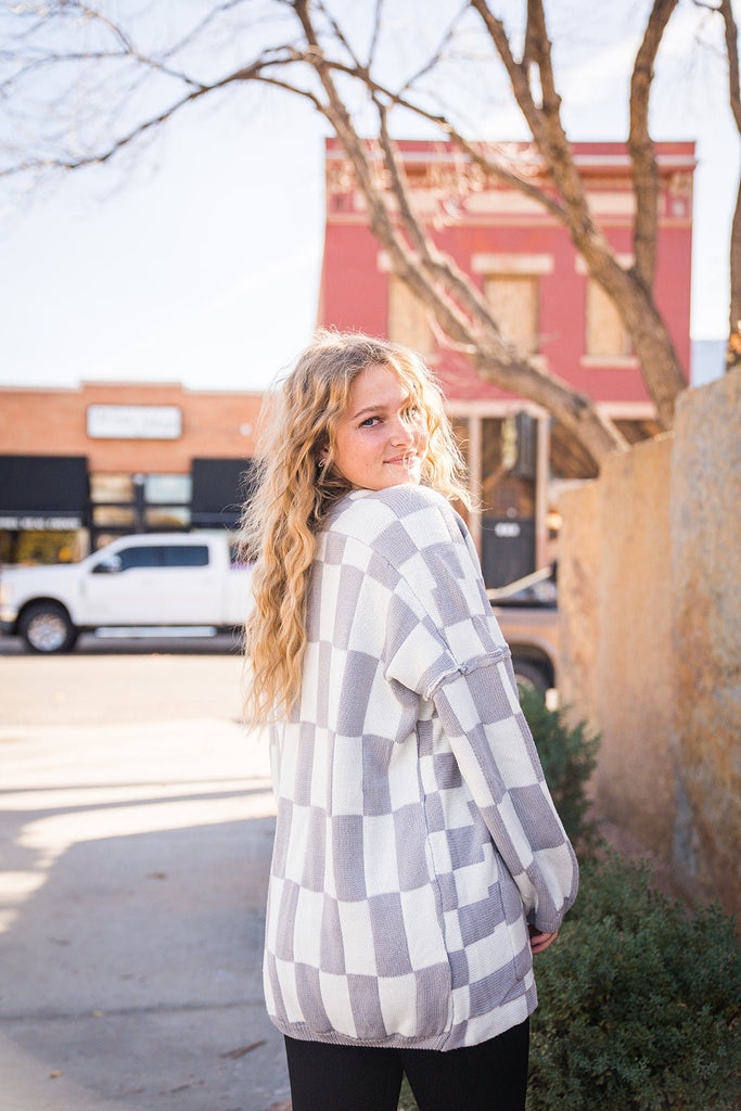 Gray Checkered Cardigan - Pepper & Pearl Boutique