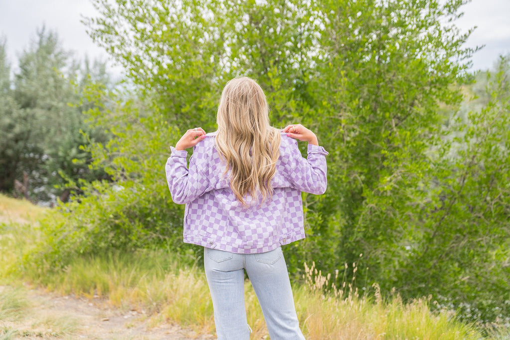 Lavender Checkerboard Denim Jacket - Pepper & Pearl Boutique