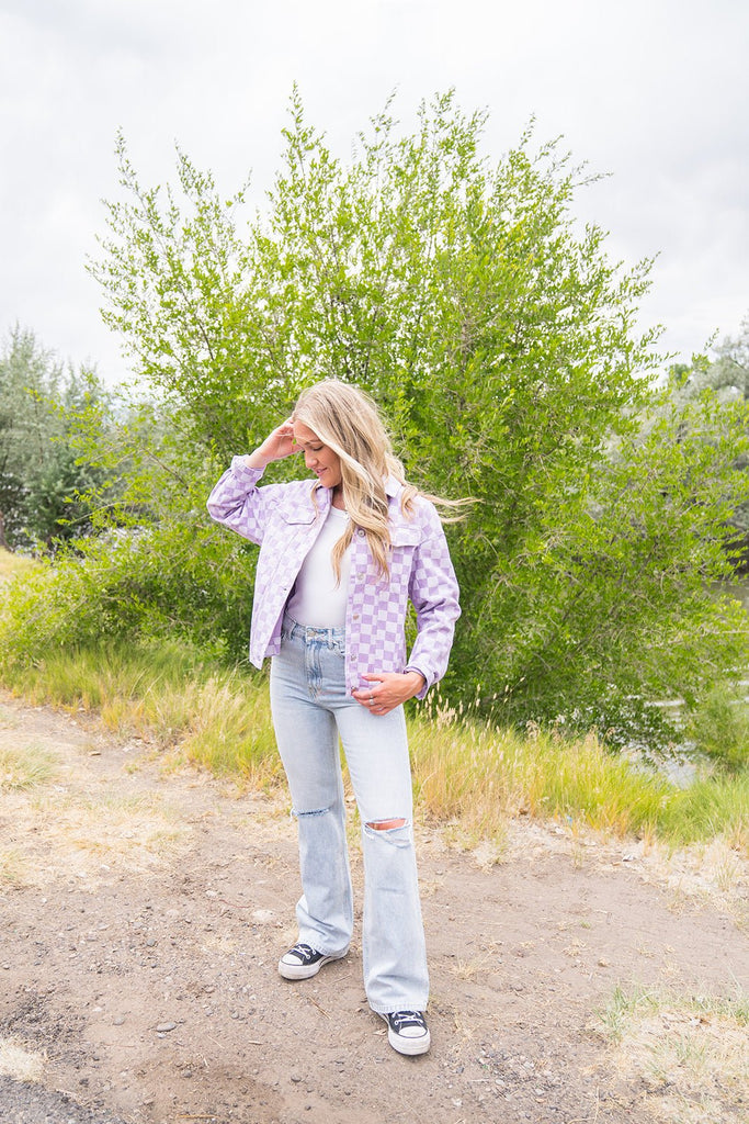 Lavender Checkerboard Denim Jacket - Pepper & Pearl Boutique