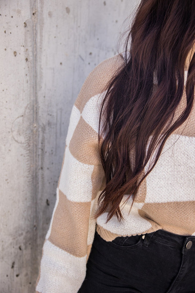 Neutral Checkered Sweater - Pepper & Pearl Boutique