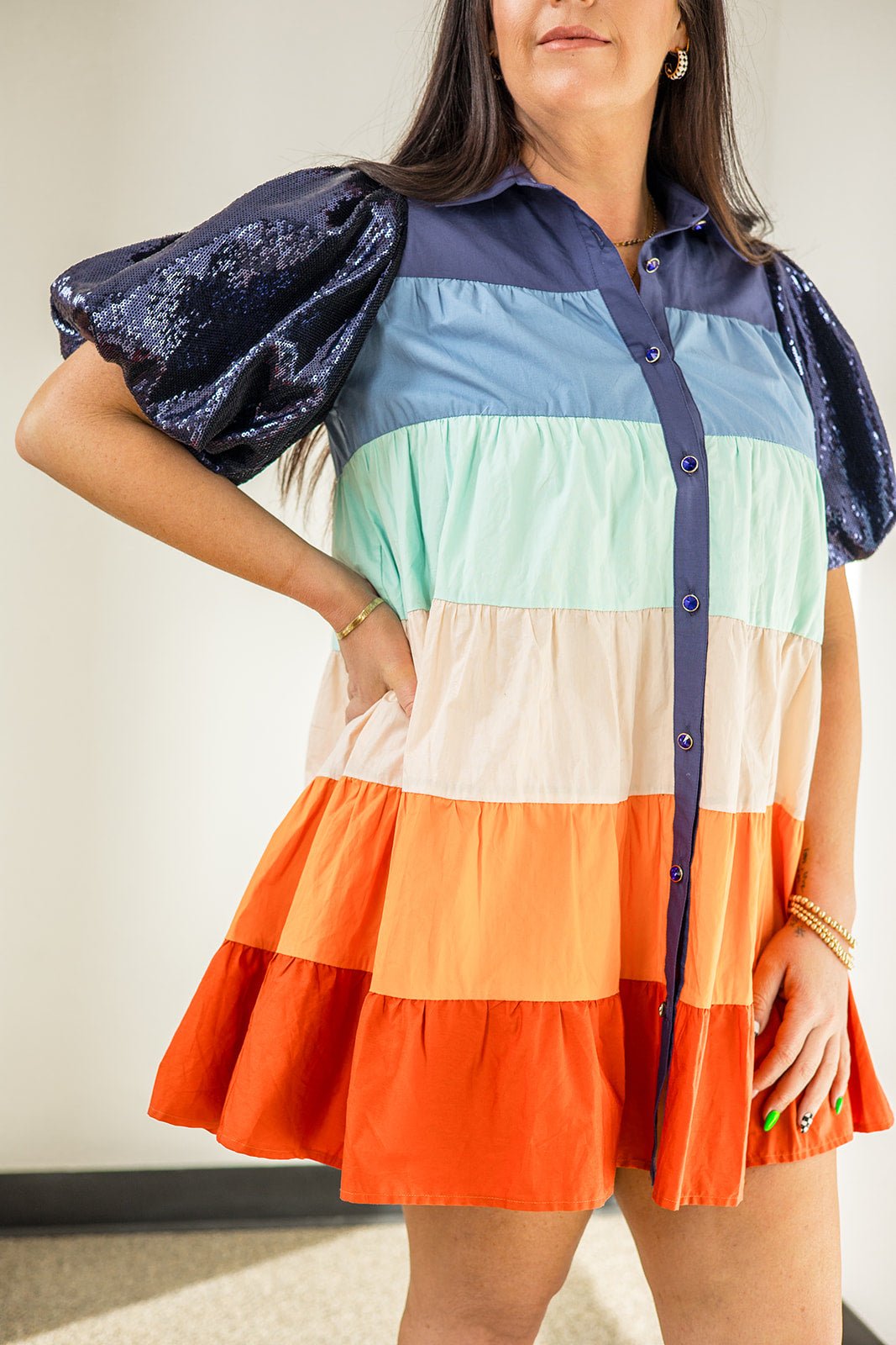 Teal Rainbow Sequin Stripe Dress Short Sleeve – Queen of Sparkles