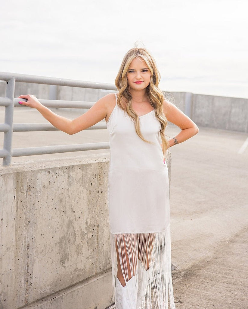 Satin Midi Fringe Dress - Pepper & Pearl Boutique