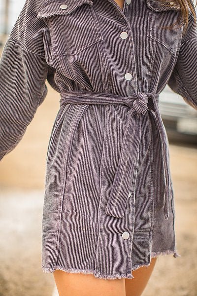 Slate Gray Corduroy Button Up Dress - Pepper & Pearl Boutique