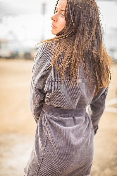 Slate Gray Corduroy Button Up Dress - Pepper & Pearl Boutique
